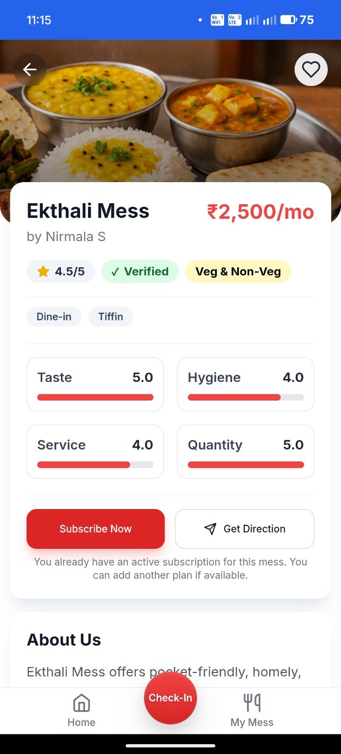 Mess details in the Vadazi app